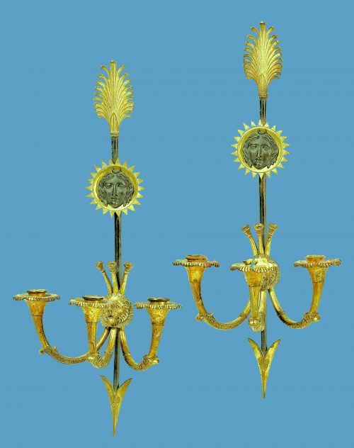 Wandlampen Empire Appliken Appliques "à la fleche" Frankreich Paris um 1810 Claude Galle 1756-1815 für das Château de Fontainebleau und das Speisezimmer des Grand Trianon Versailles