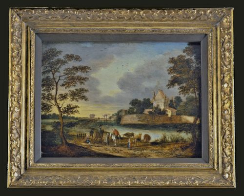Mattheus Molanus 1590-1645 attr. Flußlandschaft mit Personenstaffage H. 25 cm, Br. 34 cm Öl auf Holz