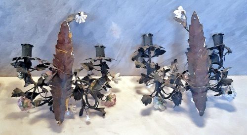 Wandlampen Appliken Rokoko Frankreich Louis XV um 1760 Porzellanblüten H. 30 cm