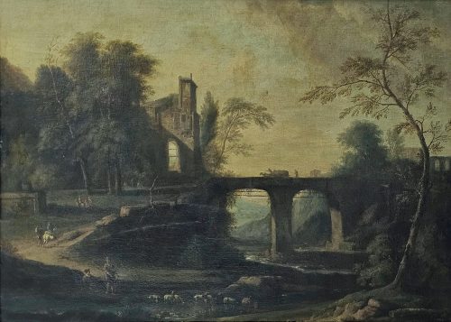 Jan van Huijsum (Huysum) 1682-1742 attr. Flußlandschaft mit Figurenstaffage