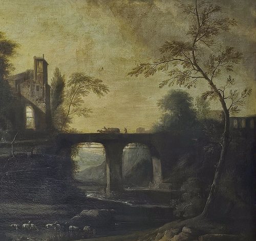 Jan van Huijsum (Huysum) 1682-1742 attr. Flußlandschaft mit Figurenstaffage
