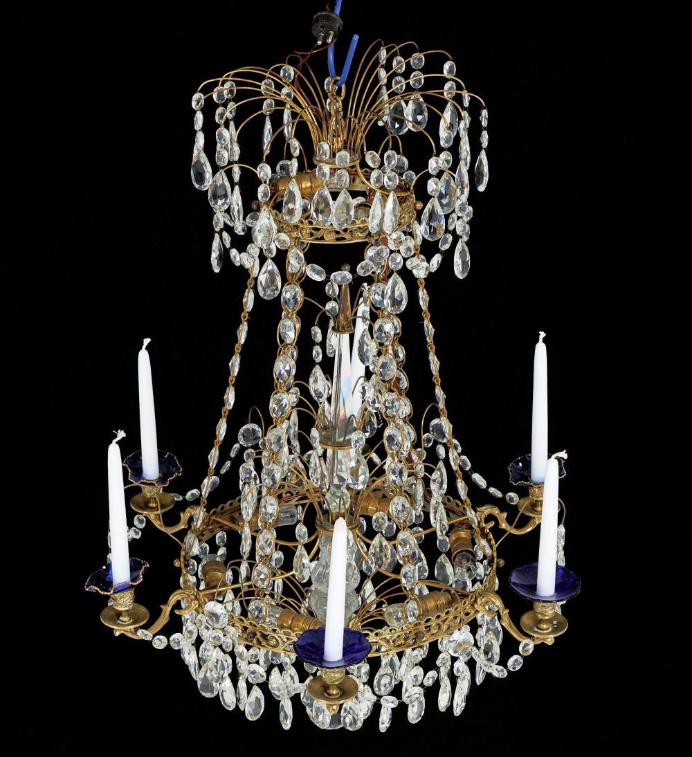 Lüster Kristalllüster Kronleuchter Klassizismus Louis XVI Schweden 19.Jh.    H. 80 cm, D. 60 cm