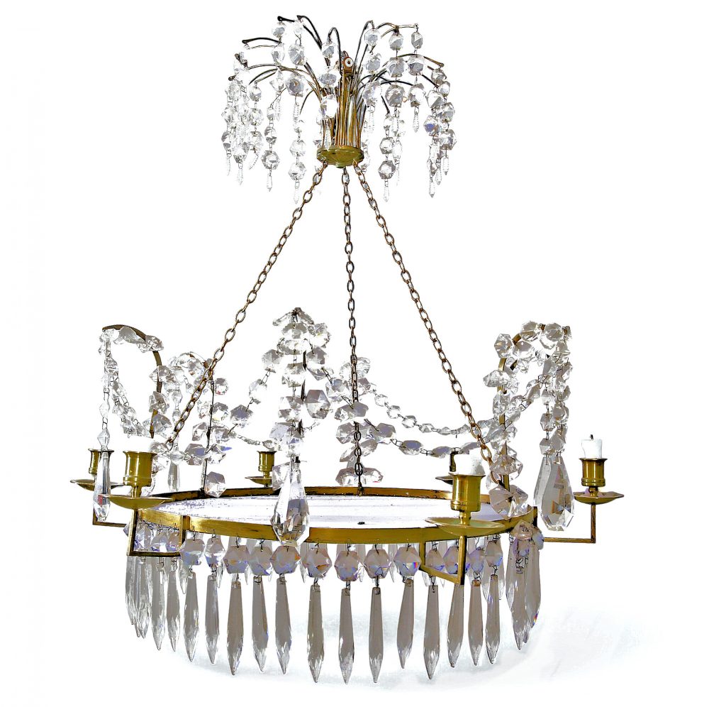 Kristalllüster Lüster Kronleuchter Klassizismus Schweden Louis XVI 19.Jh.   H. 59 cm, D. 57,5 cm