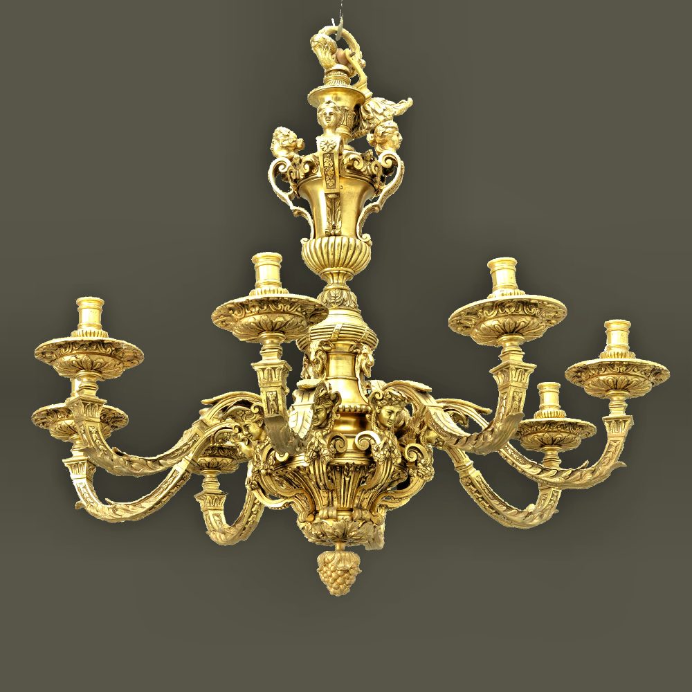 Lüster Kronleuchter Barock Louis XIV i.d.A.  André-Charles Boulle (1642-1732) Frankreich 19.Jh.   feuervergoldete Bronze  H. 80 cm, D. 77 cm
