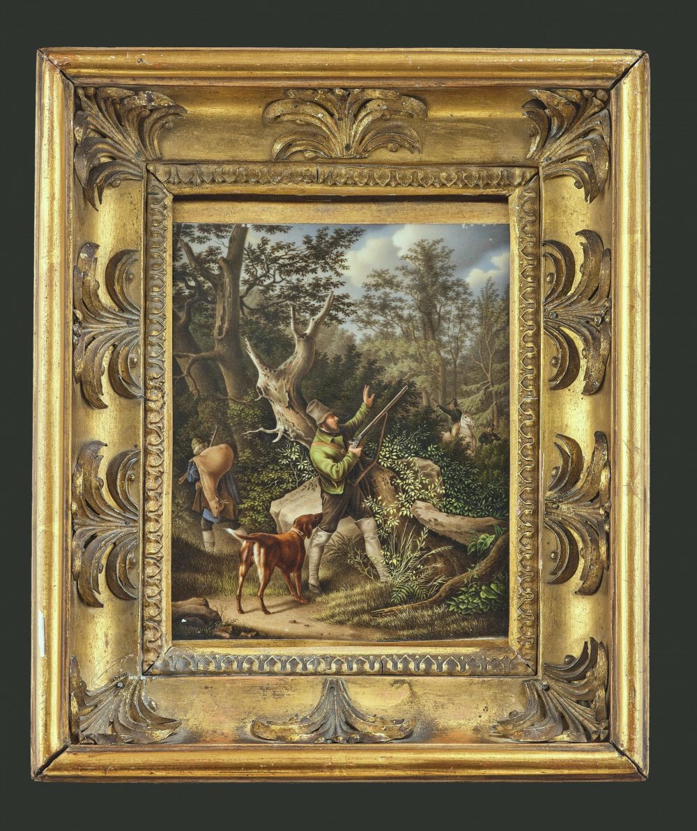 Carl Friedrich Heinzmann (1795 Stuttgart-1846 München)  Porzellan-Bildplatte wohl Porzellanmanufaktur Nymphenburg -  Signiert auf dem Stein in der Mitte