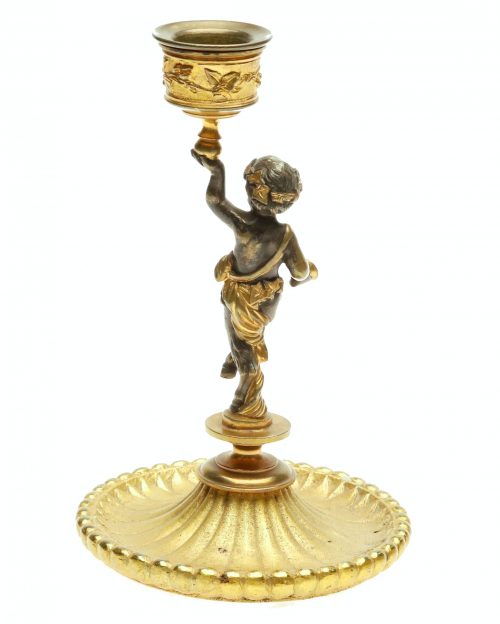 Kerzenständer Kerzenhalter mit tanzenden Satyrn Empire um 1810 H. 17 cm, D. 11 cm