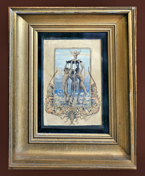 Hans THOMA (Bernau 1839 - Karlsruhe 1924) Meerwunder Vorlage zur gleichnamigen Lithographie Feder und braune Tinte, Aquarell. Signiert und datiert unten rechts: Hans Thoma 1920.