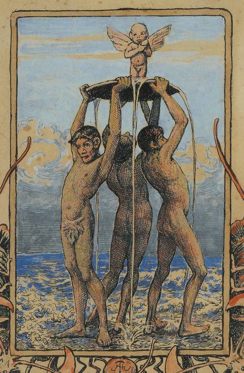 Alternative view of Hans THOMA (Bernau 1839 - Karlsruhe 1924)  Meerwunder Vorlage zur gleichnamigen Lithographie  Feder und braune Tinte, Aquarell.  Signiert und datiert unten rechts: Hans Thoma 1920.