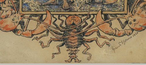 Hans THOMA (Bernau 1839 - Karlsruhe 1924) Meerwunder Vorlage zur gleichnamigen Lithographie Feder und braune Tinte, Aquarell. Signiert und datiert unten rechts: Hans Thoma 1920.