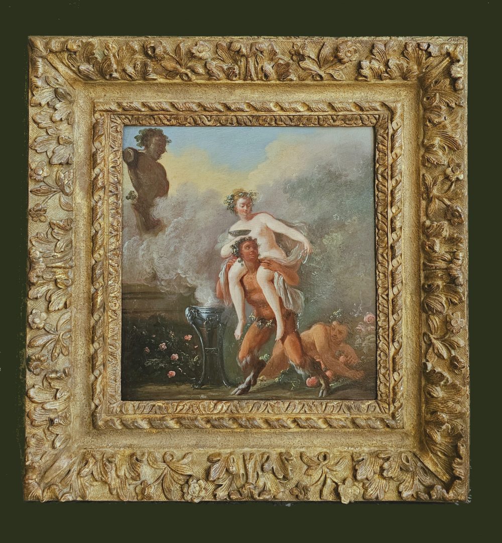 Jacques-Philippe Caresme (1734 Paris-1796 ebenda)  Pan mit Nymphe - Originaler, geschnitzter Eichengoldrahmen der Zeit  - Expertise Francois Marandet, London