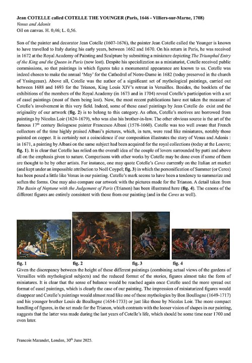 Jean Cotelle 1645-1708 Venus und Adonis - Expertise Francois Marandet