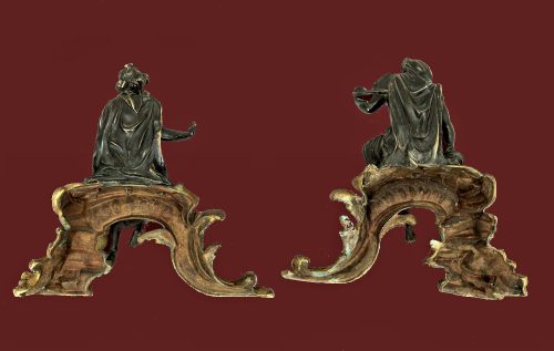 Bedeutende Kaminböcke Vulkan und Venus Rokoko Chenets Louis XV Frankreich um 1730 Jacques Caffieri attr.