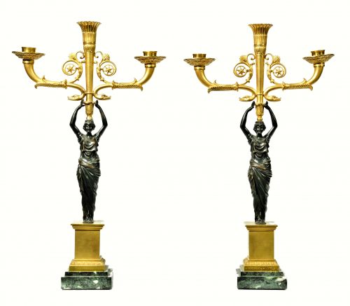 Kandelaber Girandolen Paar Karyatiden Empire um 1820 H. 49 cm, Br. 28,5 cm