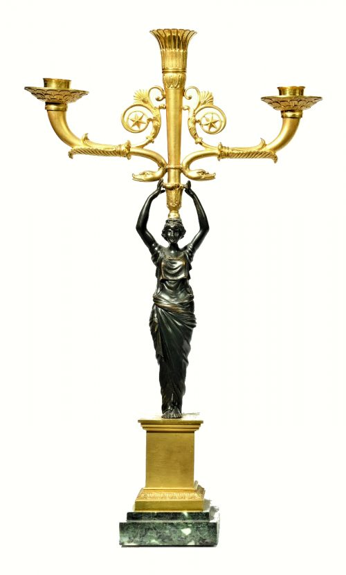Alternative view of Kandelaber Girandolen Paar Karyatiden Empire um 1820   H. 49 cm, Br. 28,5 cm