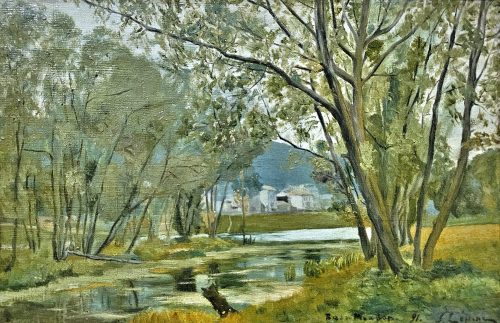 STANISLAS VICTOR ÉDOUARD LEPINE 1835 Caen - 1892 Paris BOIS À MOUDON, 1891 - Provenienz: Collection Dr. Jean Michaux - Expertise René Millet, Paris