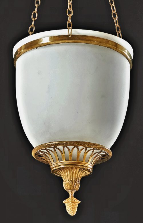 Ampel Deckenlampe Empire um 1800 Opalglas H. 63 cm