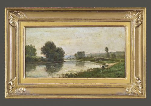 CHARLES FRANÇOIS DAUBIGNY (1817 Paris 1878) Flusslandschaft mit Wäscherin signiert