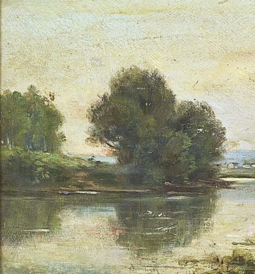 CHARLES FRANÇOIS DAUBIGNY (1817 Paris 1878) Flusslandschaft mit Wäscherin signiert