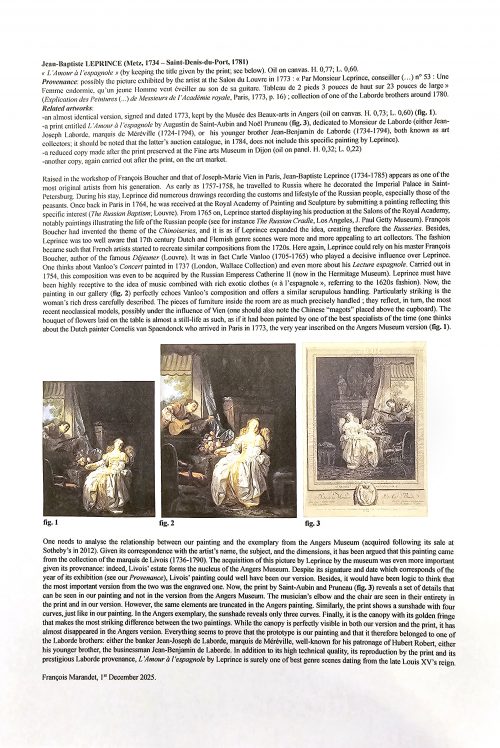 Jean-Baptiste Leprince (Metz 1734–1781 Saint-Denis-du-Port) L’Amour à l’espagnole - Expertise Francois Marandet London