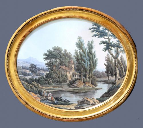 JEAN-BAPTISTE POURCELLY tätig 1791 – 1802 Ein Paar südliche Ideallandschaften Gouache jeweils mittig unten signiert. 52 x 63 cm