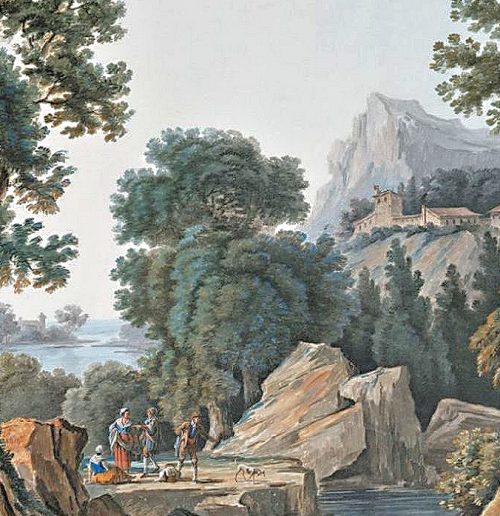 JEAN-BAPTISTE POURCELLY tätig 1791 – 1802 Ein Paar südliche Ideallandschaften Gouache jeweils mittig unten signiert. 52 x 63 cm