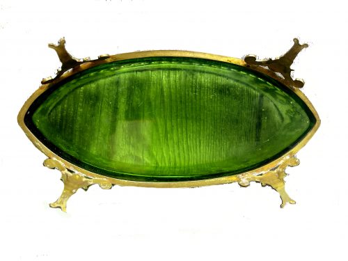 Schale Empire Frankreich grünes Glas um 1820 L. 22 cm, H. 9 cm, T. 10 cm