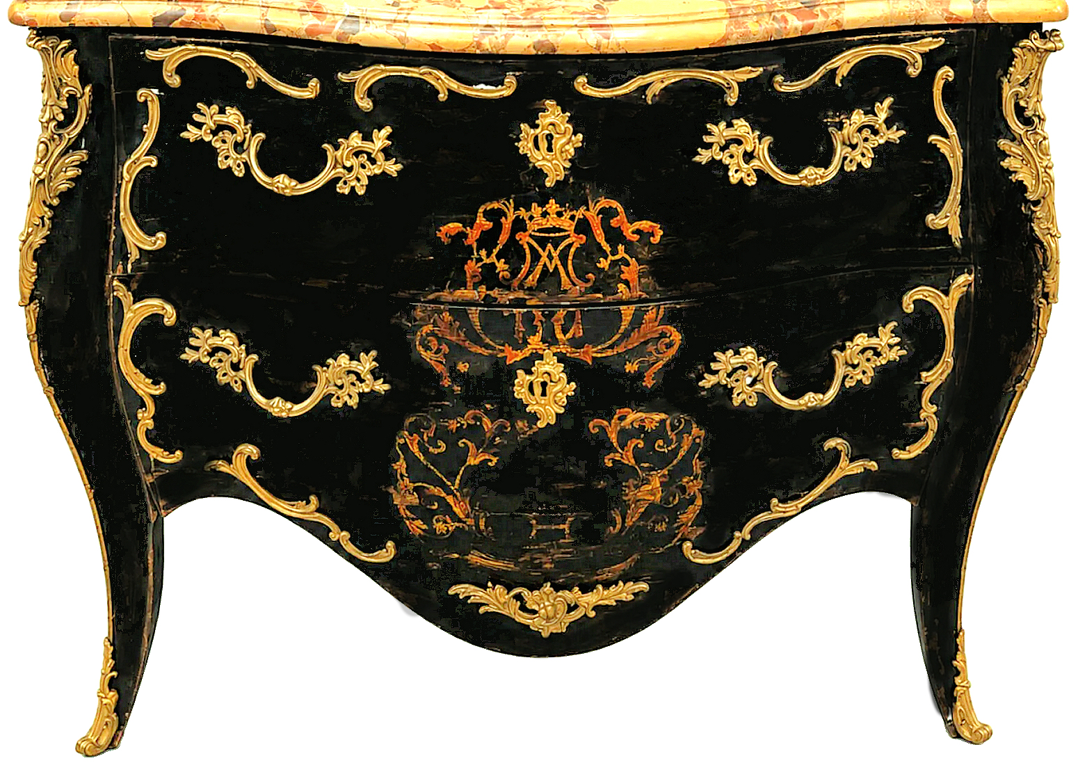 Kommode Rokoko Frankreich Louis XV um 1750 Schwarzlack mit Adelswappen in Kartusche 90 x 62 x 126 cm Provenienz: Bedeutendes französisches Adelshaus – Bild 3