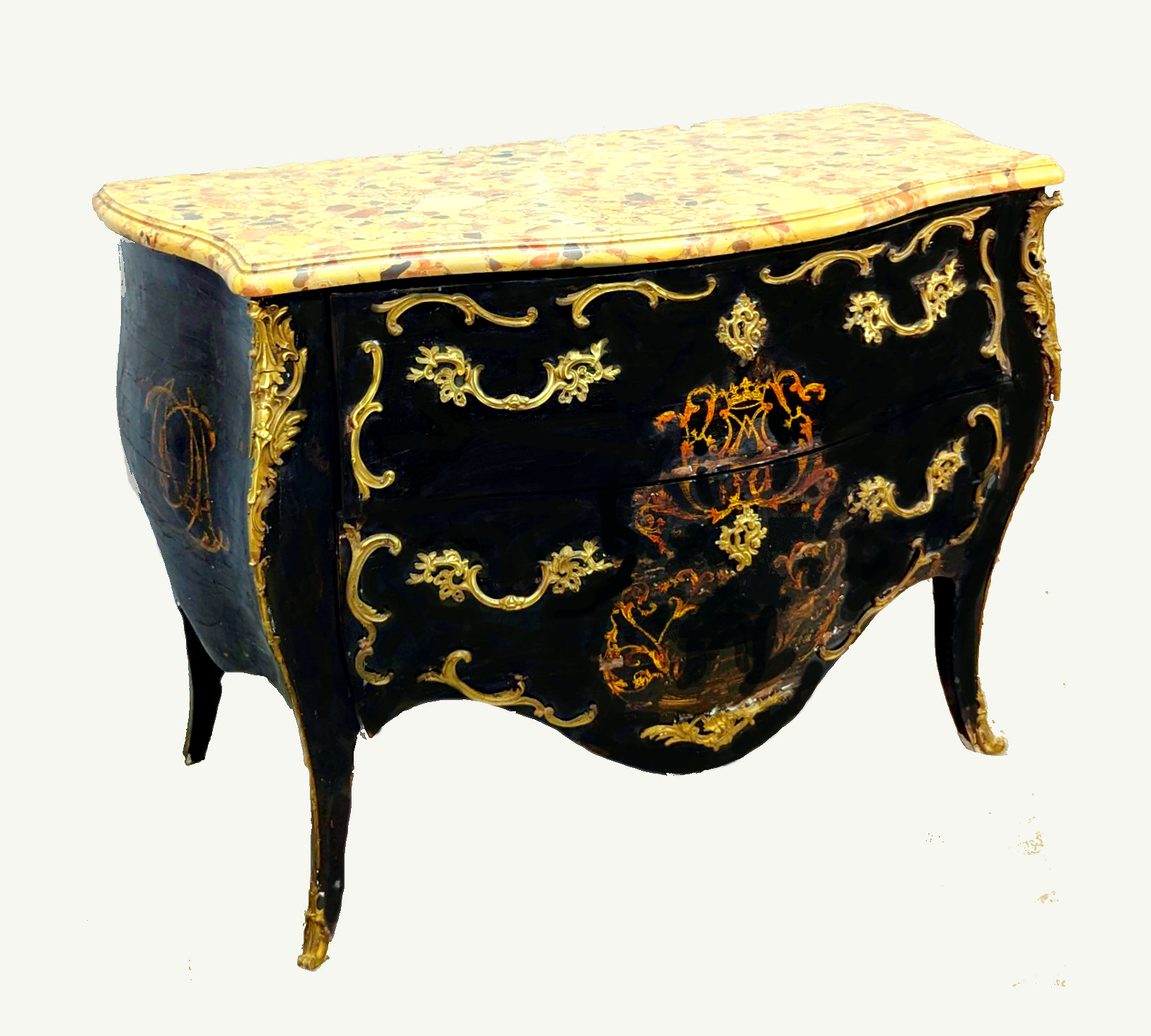Kommode Rokoko Frankreich Louis XV um 1750 Schwarzlack mit Adelswappen in Kartusche 90 x 62 x 126 cm Provenienz: Bedeutendes französisches Adelshaus – Bild 2