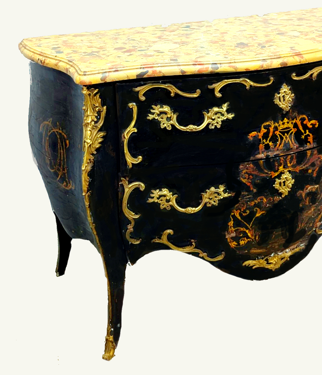 Kommode Rokoko Frankreich Louis XV um 1750 Schwarzlack mit Adelswappen in Kartusche 90 x 62 x 126 cm Provenienz: Bedeutendes französisches Adelshaus – Bild 5