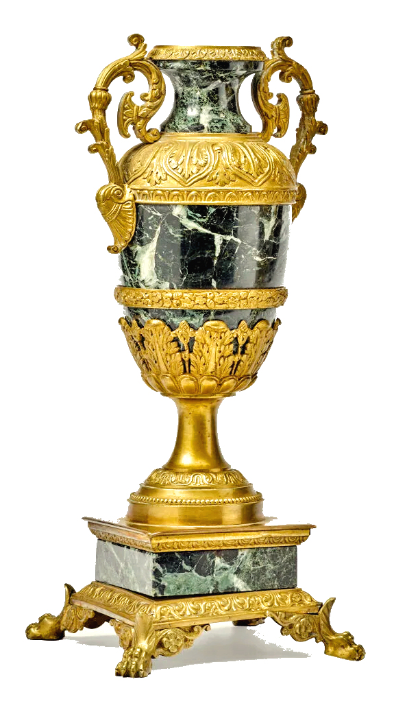 Vasen Paar Rußland St.Petersburg Mitte 19.Jh. Grüner Marmor mit Goldbronzemontierung – Bild 2