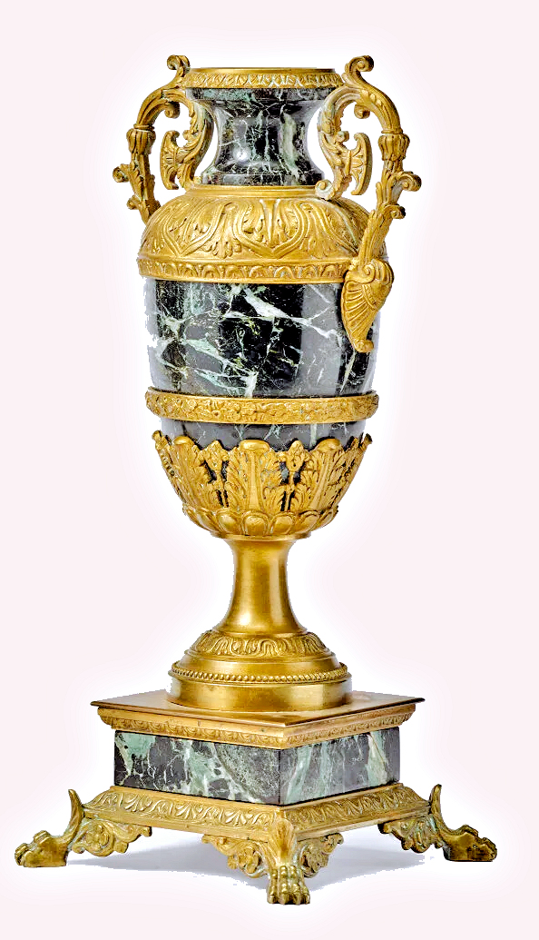 Vasen Paar Rußland St.Petersburg Mitte 19.Jh. Grüner Marmor mit Goldbronzemontierung – Bild 3