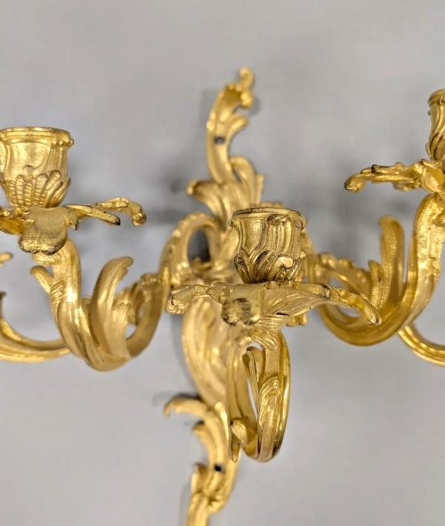 Wandlampen Rokoko Appliken Paar Frankreich Louis XV um 1740  H. 43 cm, Br. 38 cm – Bild 7