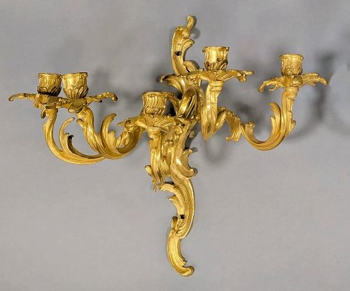 Wandlampen Rokoko Appliken Paar Frankreich Louis XV um 1740  H. 43 cm, Br. 38 cm – Bild 2