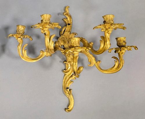 Wandlampen Rokoko Appliken Paar Frankreich Louis XV um 1740  H. 43 cm, Br. 38 cm – Bild 3